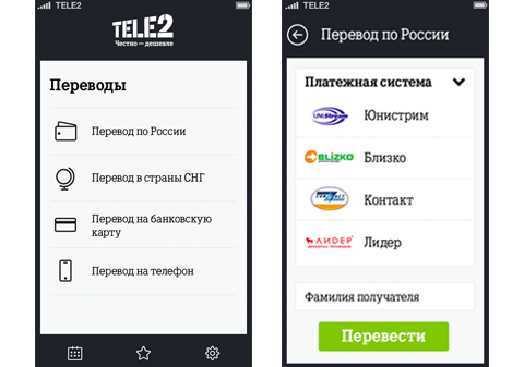 TELE2 Кошелек Денежные переводы